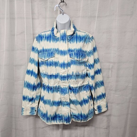 Style & Co Blue White Grungy Striped Utility Jacket Beach M - Picture 1 of 15